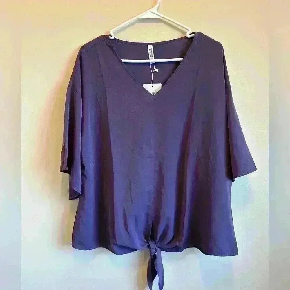 VIIShow Women’s Lightweight Purple Blouse With Tie Knot In Front - Size 2XL